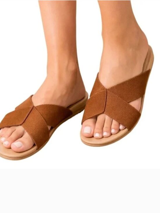 Jenni Kayne Shoes - Jenni Kayne Cotton Crossover Sandal in Walnut - Size 6